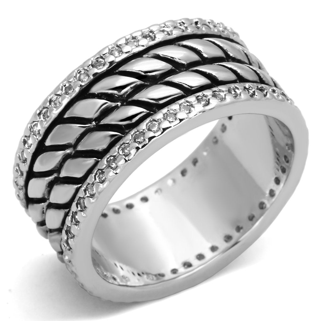 JCE306 Rhodium Brass Ring with AAA Grade CZ  in Clear
