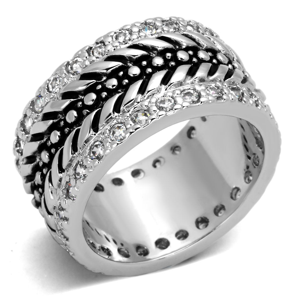 JCE315 Rhodium Brass Ring with AAA Grade CZ  in Clear