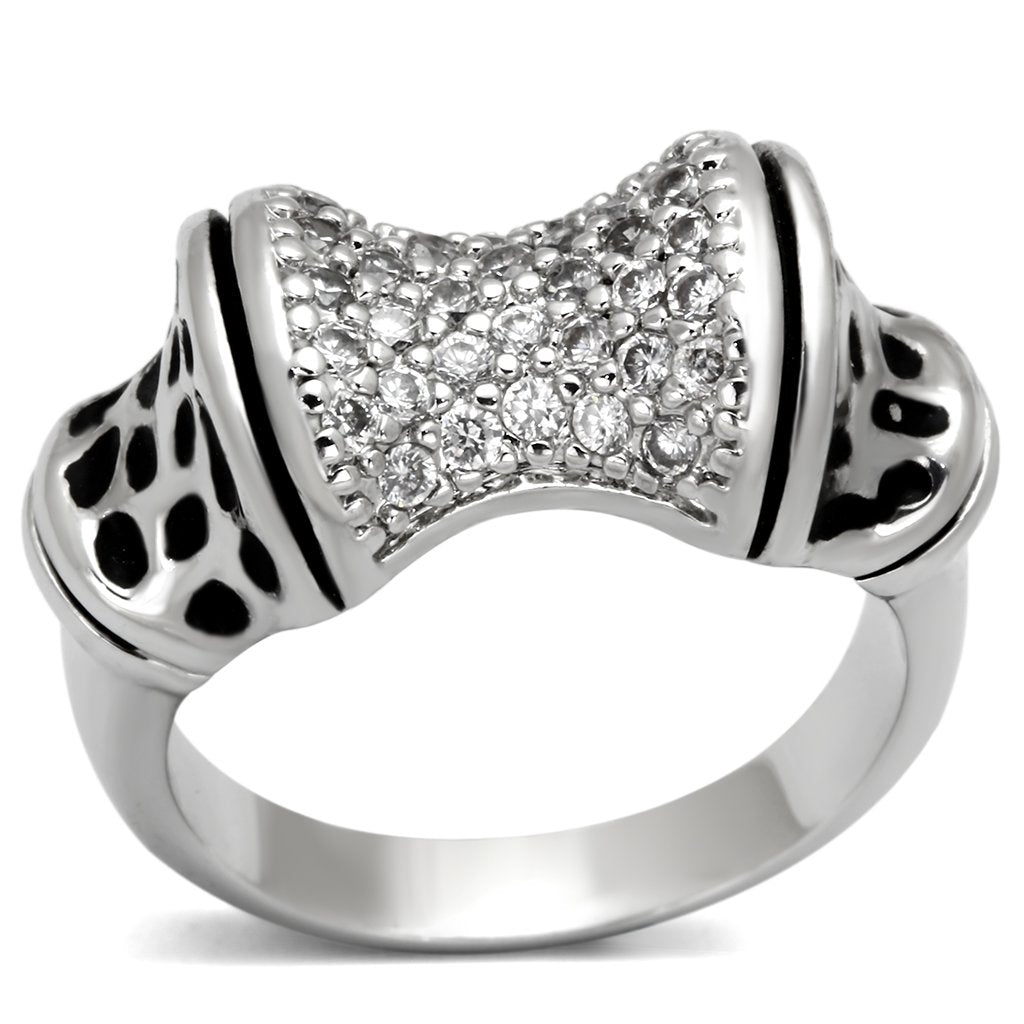 JCE324 Rhodium Brass Ring with AAA Grade CZ  in Clear
