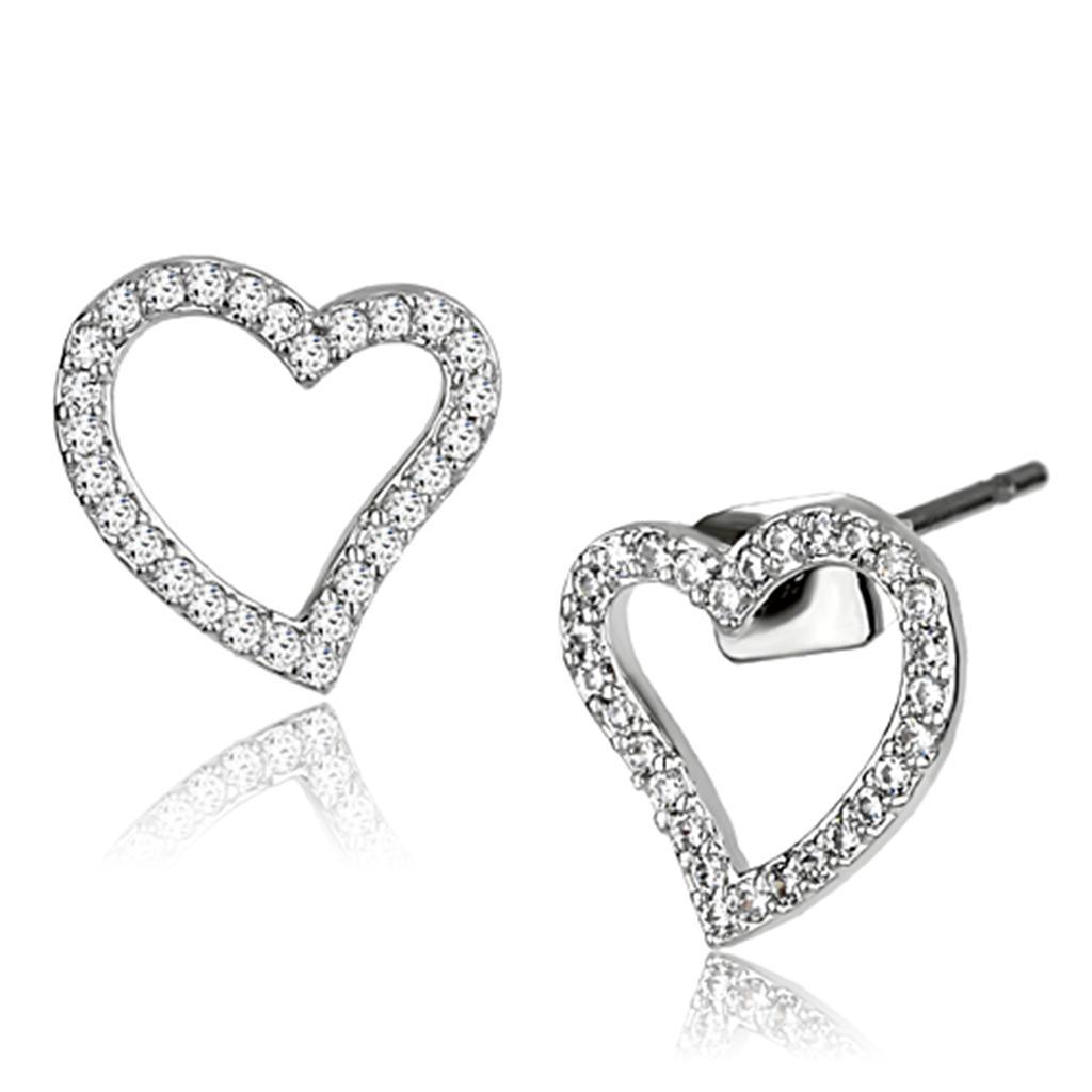 JCE346 Rhodium Brass Earrings with AAA Grade CZ in Clear