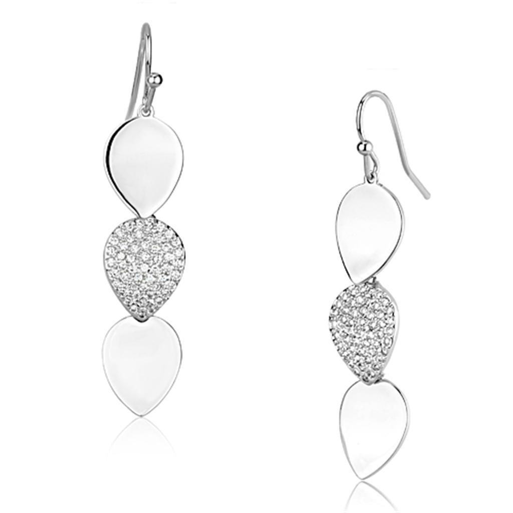 JCE351 Rhodium Brass Earrings with AAA Grade CZ in Clear