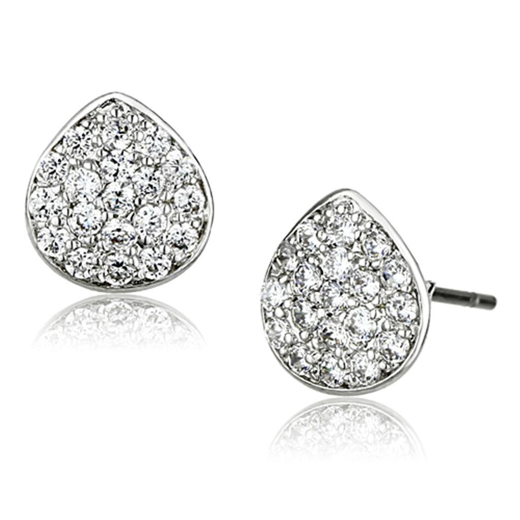 JCE352 Rhodium Brass Earrings with AAA Grade CZ in Clear