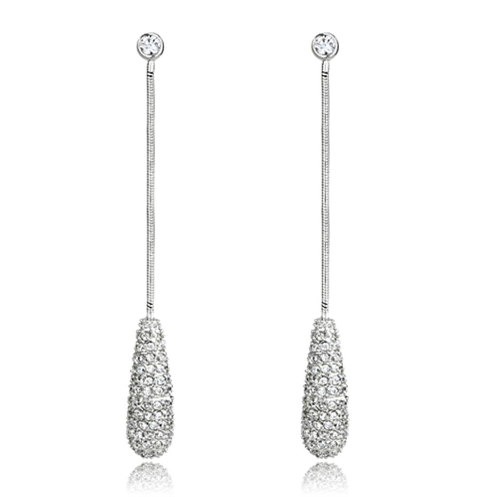 JCE355 Rhodium Brass Earrings with AAA Grade CZ in Clear