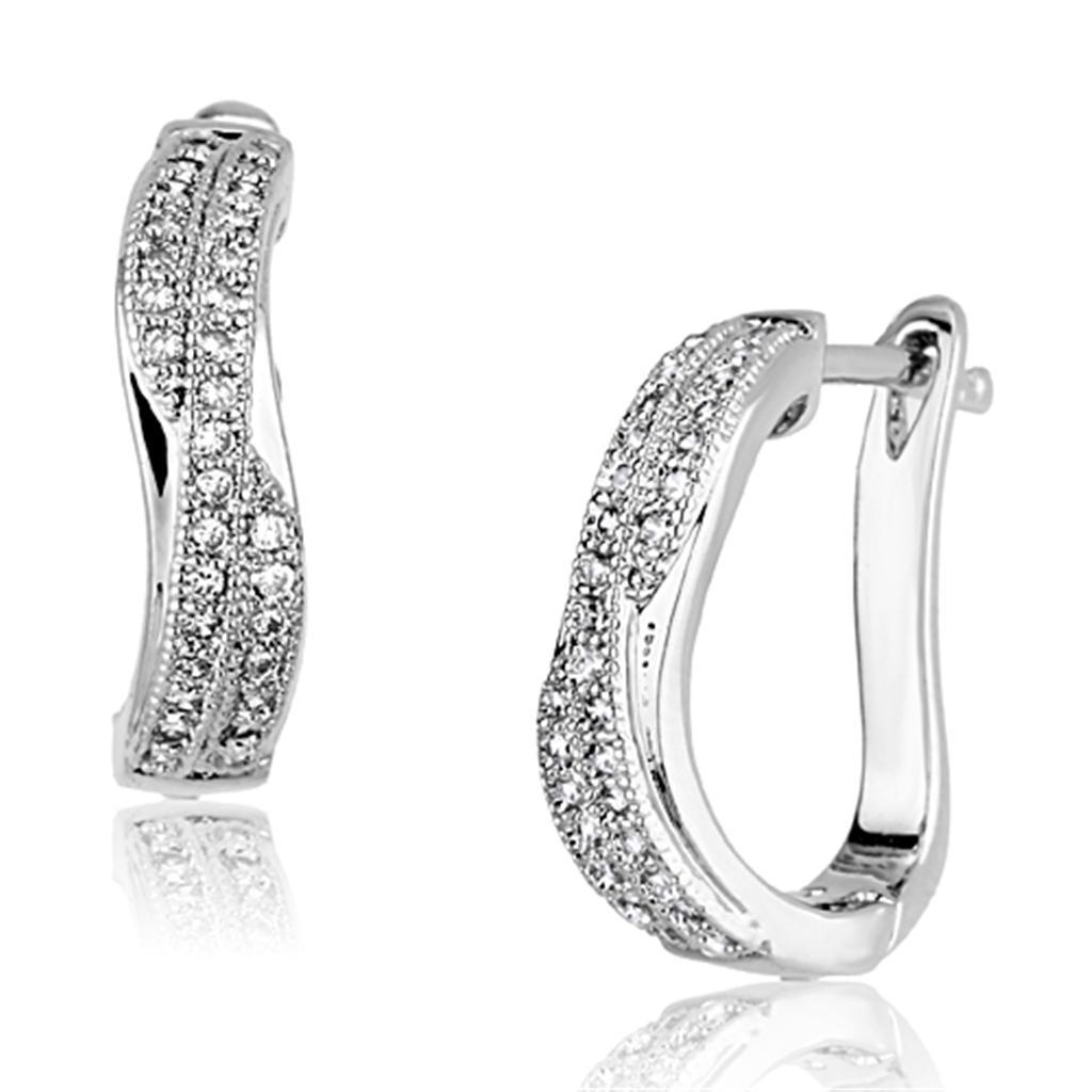JCE358 Rhodium Brass Earrings with AAA Grade CZ in Clear