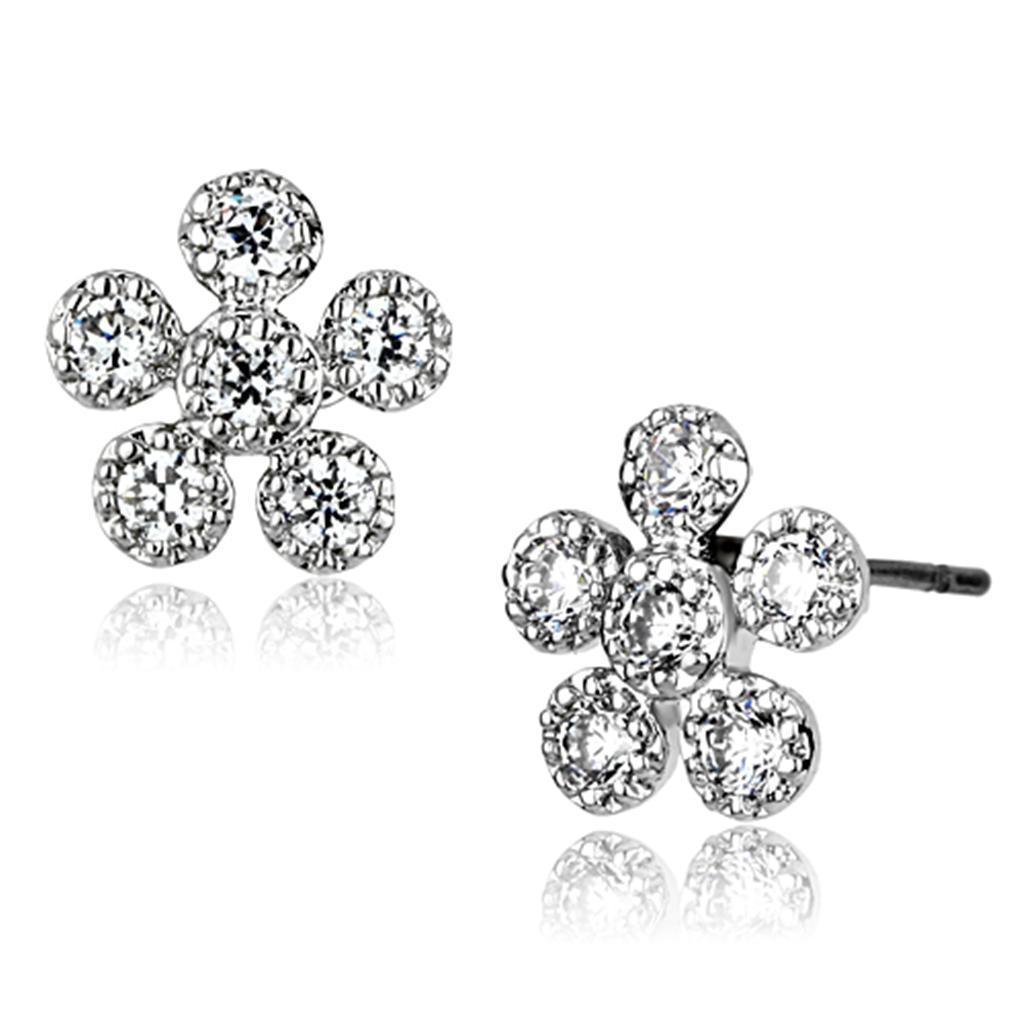 JCE359 Rhodium Brass Earrings with AAA Grade CZ in Clear