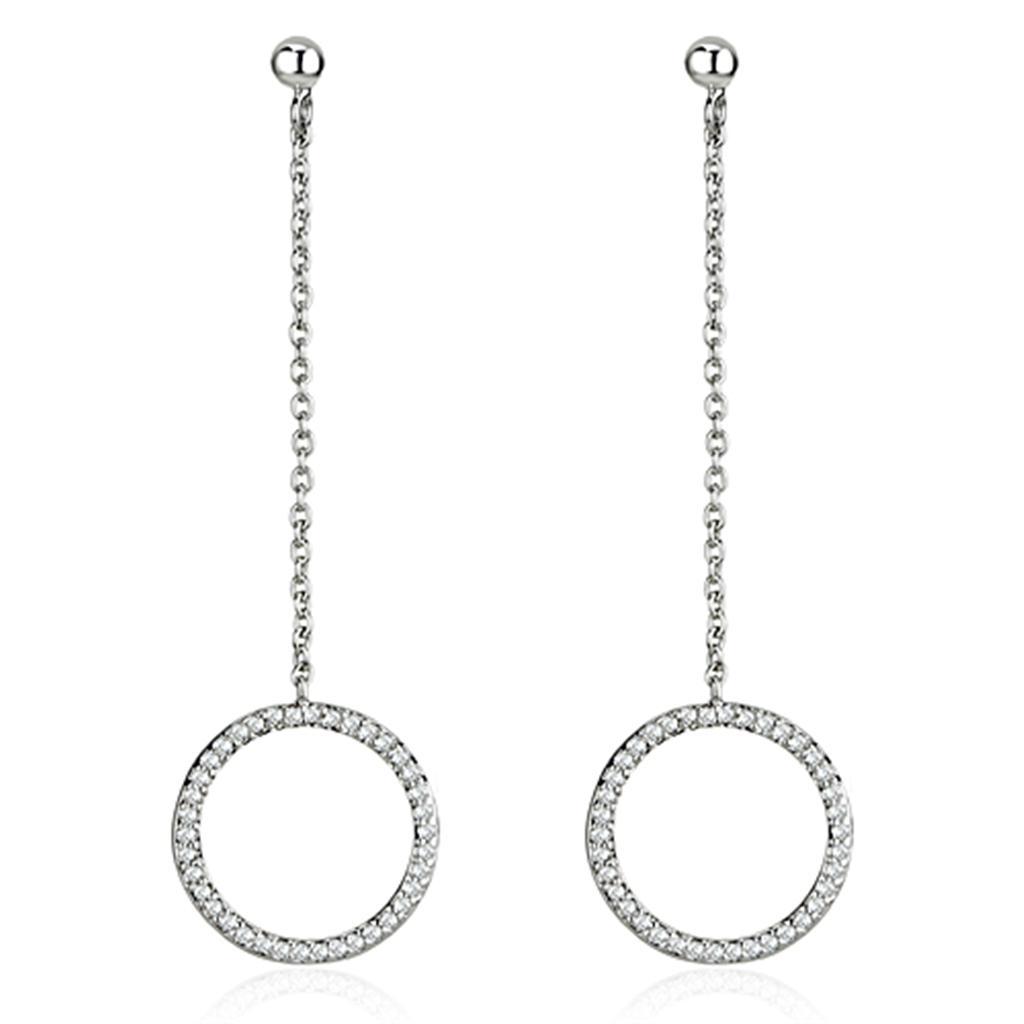 JCE364 Rhodium Brass Earrings with AAA Grade CZ in Clear
