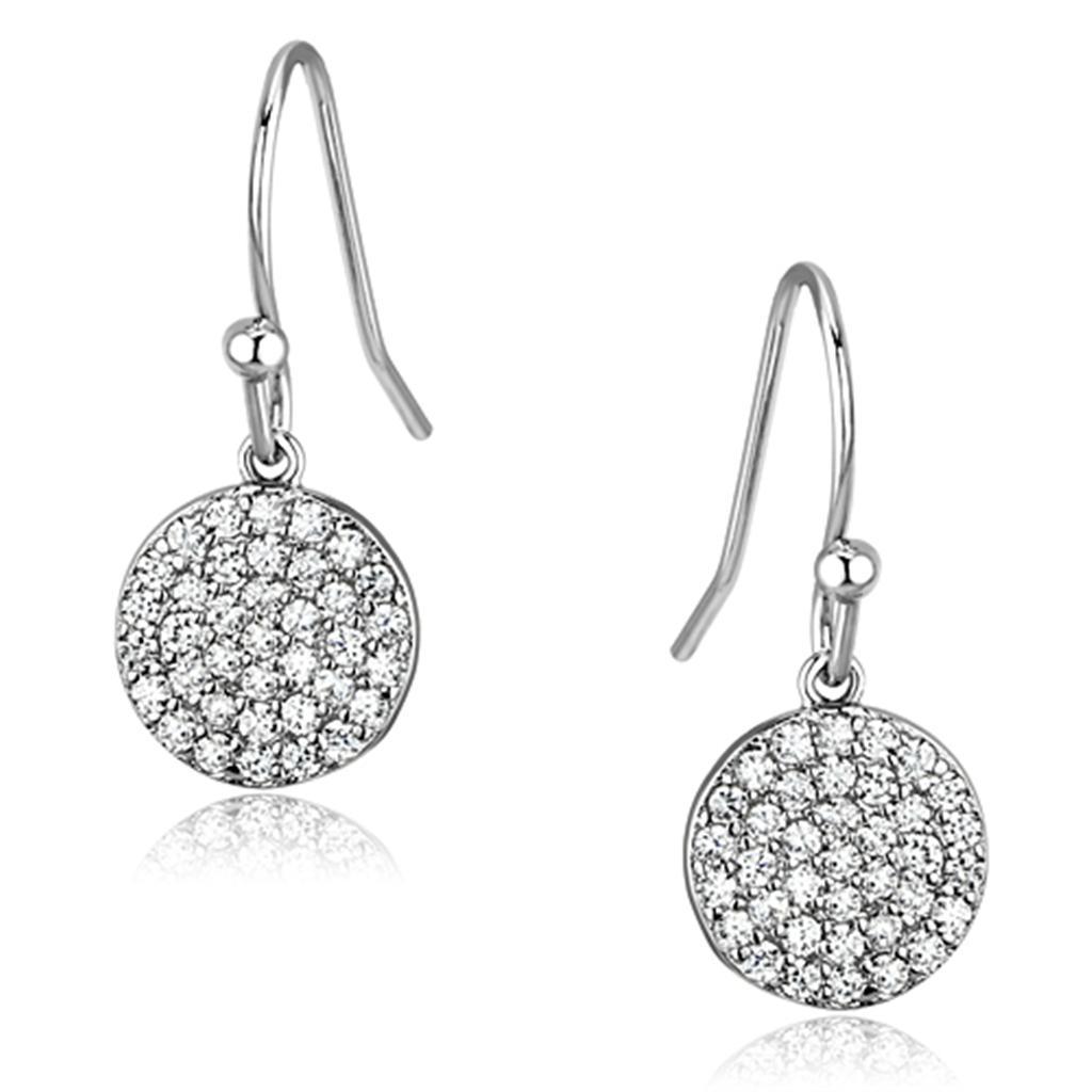 JCE369 Rhodium Brass Earrings with AAA Grade CZ in Clear