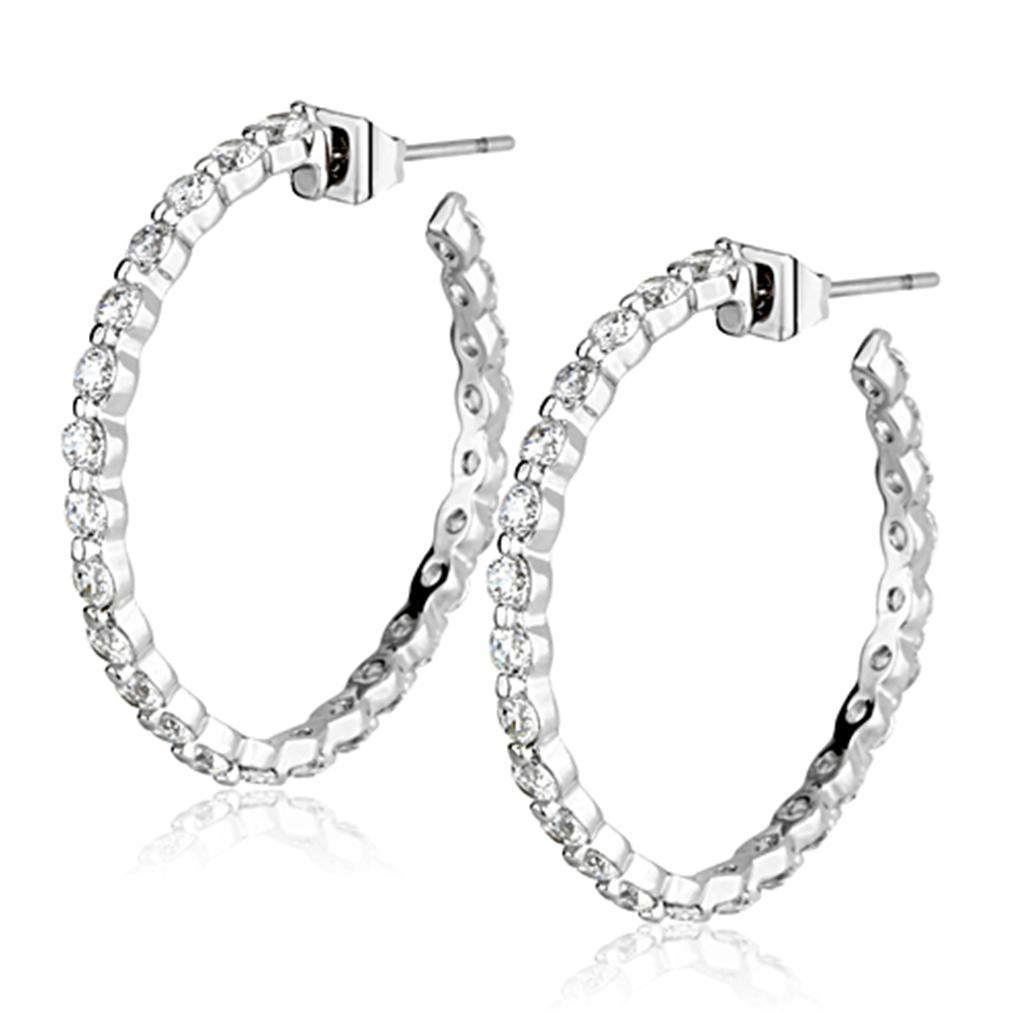 JCE370 Rhodium Brass Earrings with AAA Grade CZ in Clear