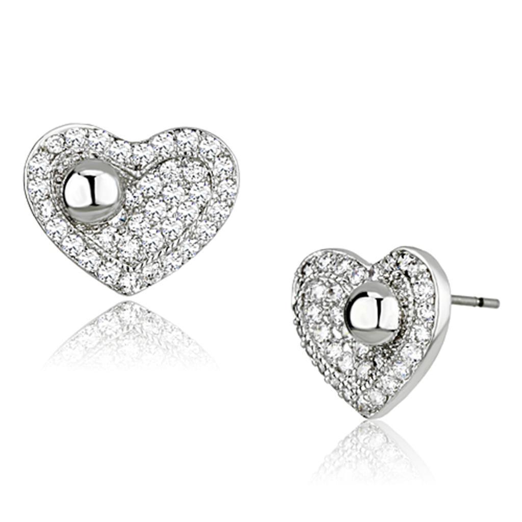 JCE374 Rhodium Brass Earrings with AAA Grade CZ in Clear