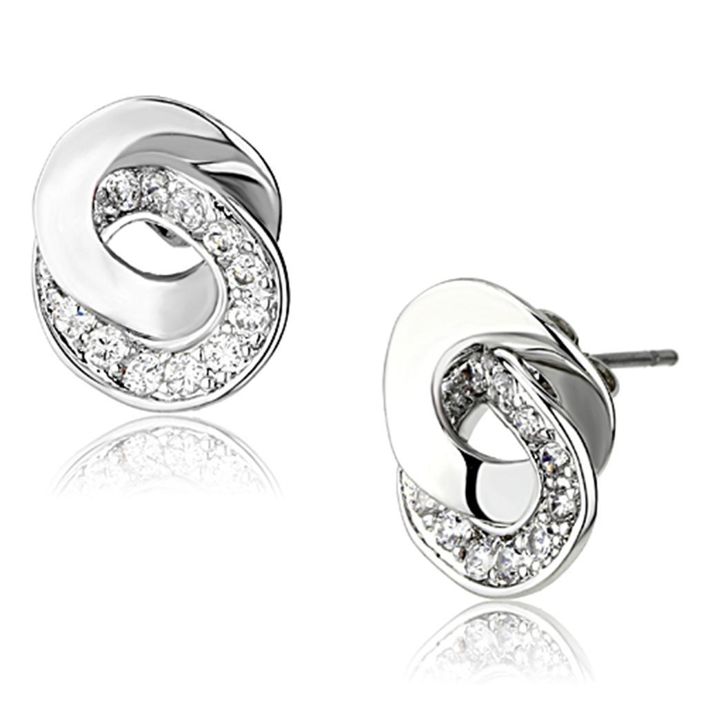 JCE376 Rhodium Brass Earrings with AAA Grade CZ in Clear