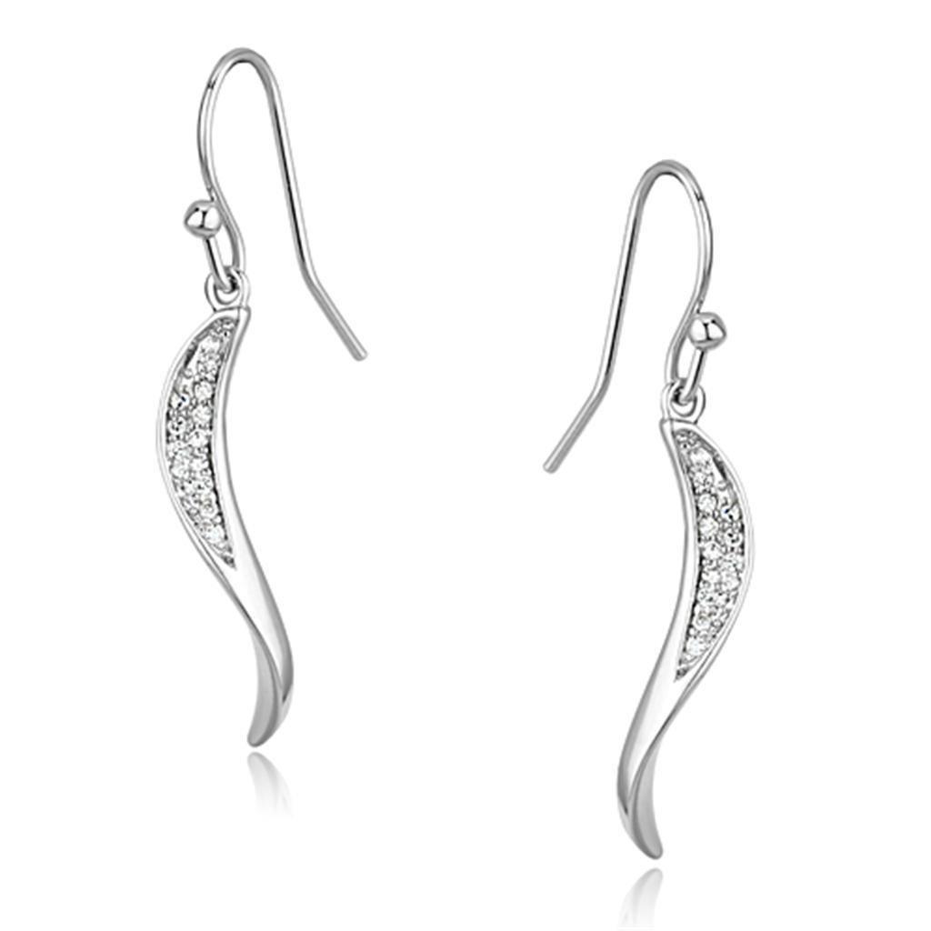 JCE377 Rhodium Brass Earrings with AAA Grade CZ in Clear