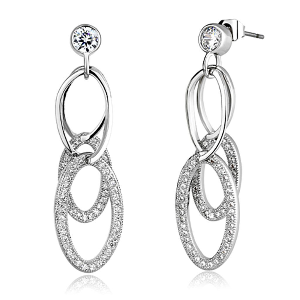 JCE379 Rhodium Brass Earrings with AAA Grade CZ in Clear