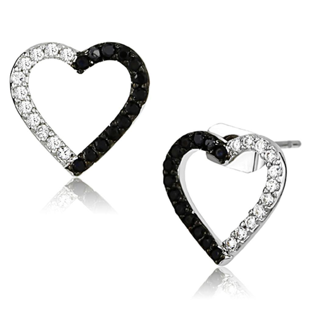 JCE381 Rhodium + Ruthenium Brass Earrings with AAA Grade CZ in Jet