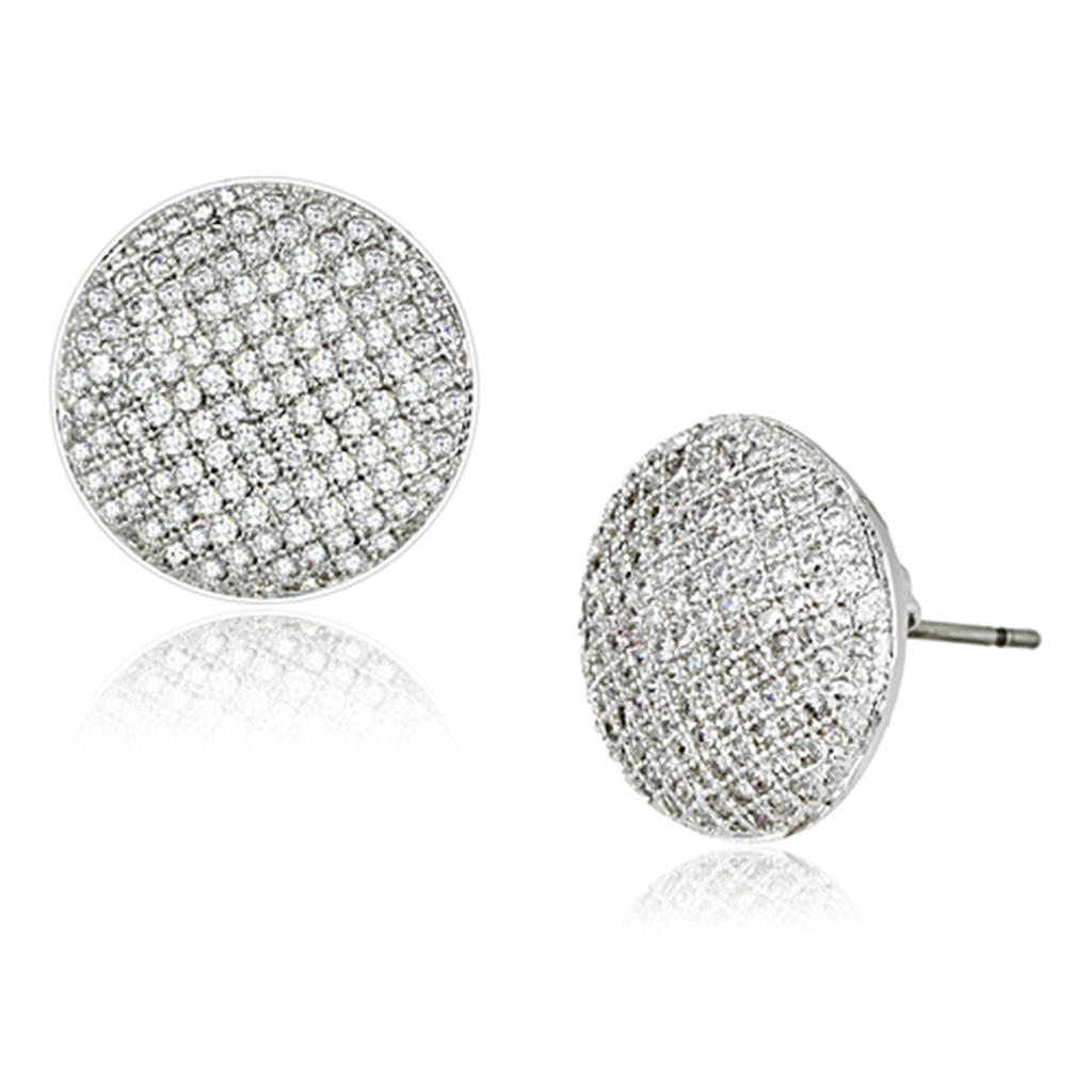 JCE388 Rhodium Brass Earrings with AAA Grade CZ in Clear
