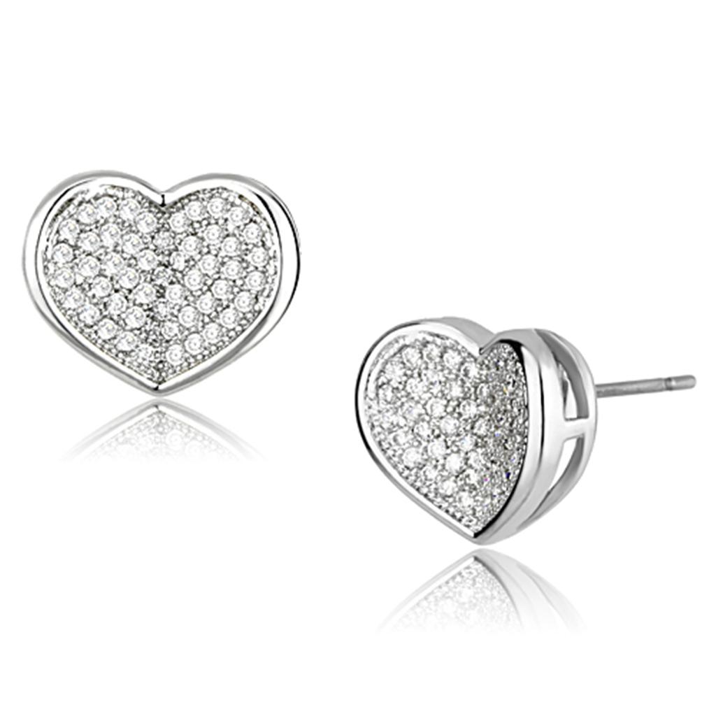 JCE389 Rhodium Brass Earrings with AAA Grade CZ in Clear