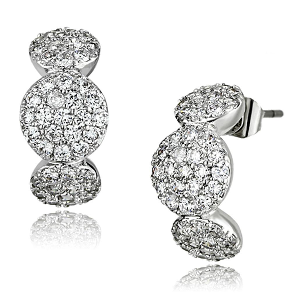 JCE390 Rhodium Brass Earrings with AAA Grade CZ in Clear