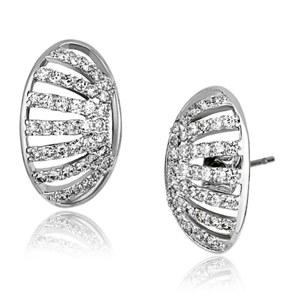 JCE393 Rhodium Brass Earrings with AAA Grade CZ in Clear