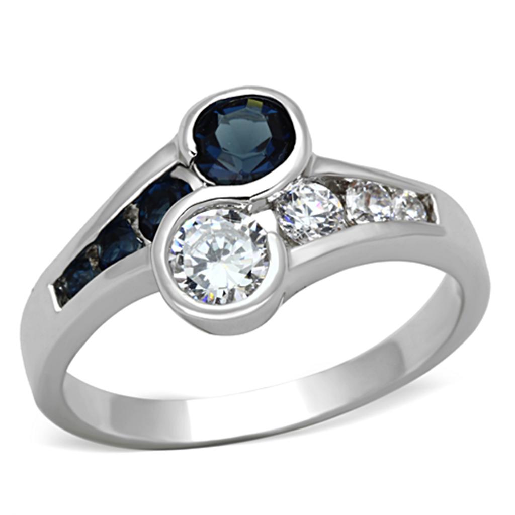 JCE494 Rhodium Brass Ring with Synthetic Synthetic Glass in Sapphire