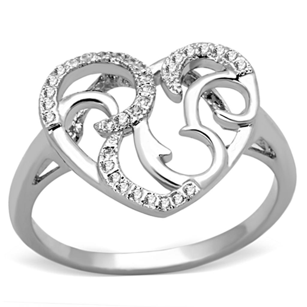 JCE524 Rhodium Brass Ring with AAA Grade CZ  in Clear