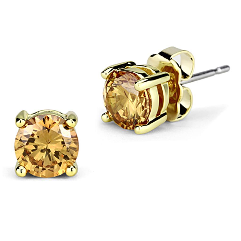 JCE547 Gold Brass Earrings with AAA Grade CZ in Champagne