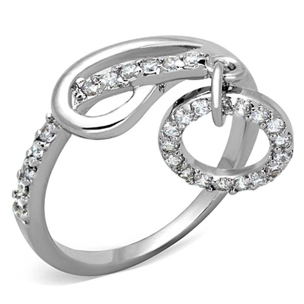 JCE577 Rhodium Brass Ring with AAA Grade CZ  in Clear