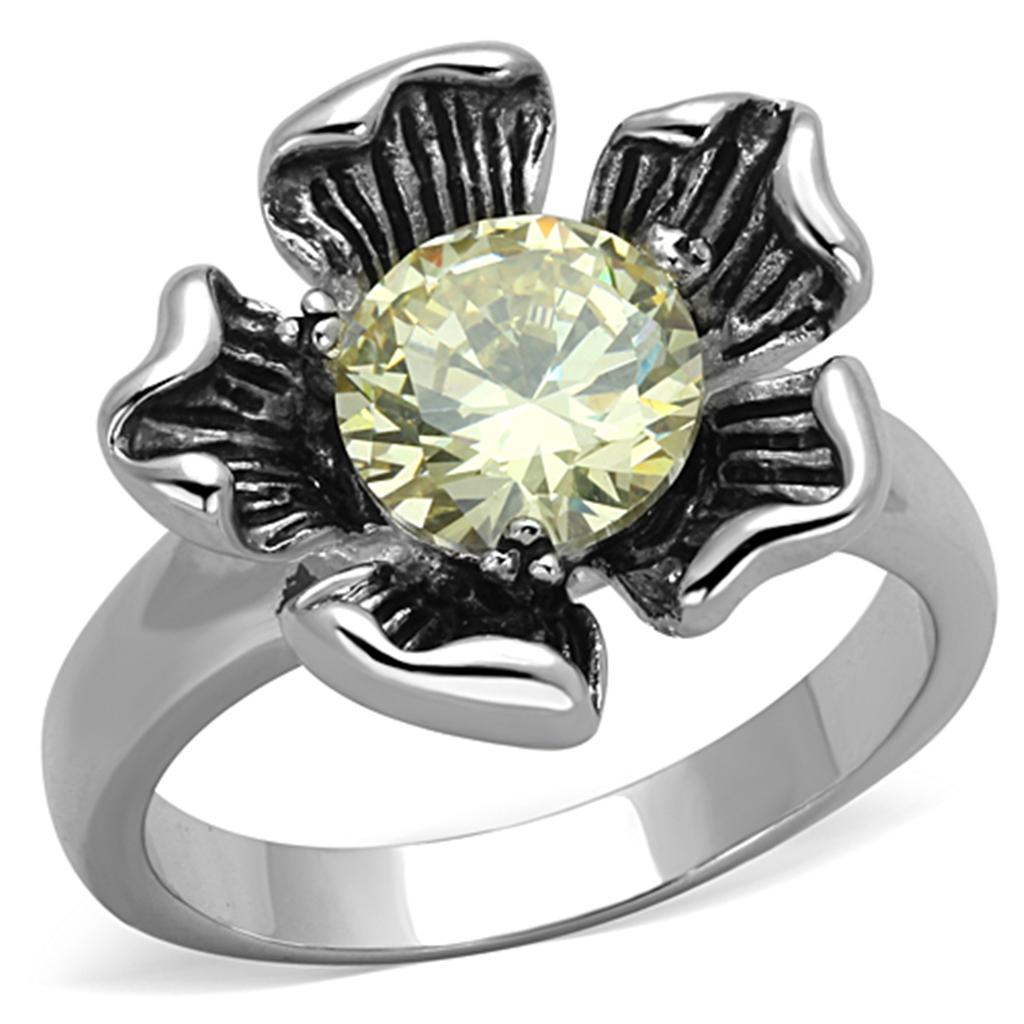 JCE585 Rhodium Brass Ring with AAA Grade CZ  in Citrine Yellow