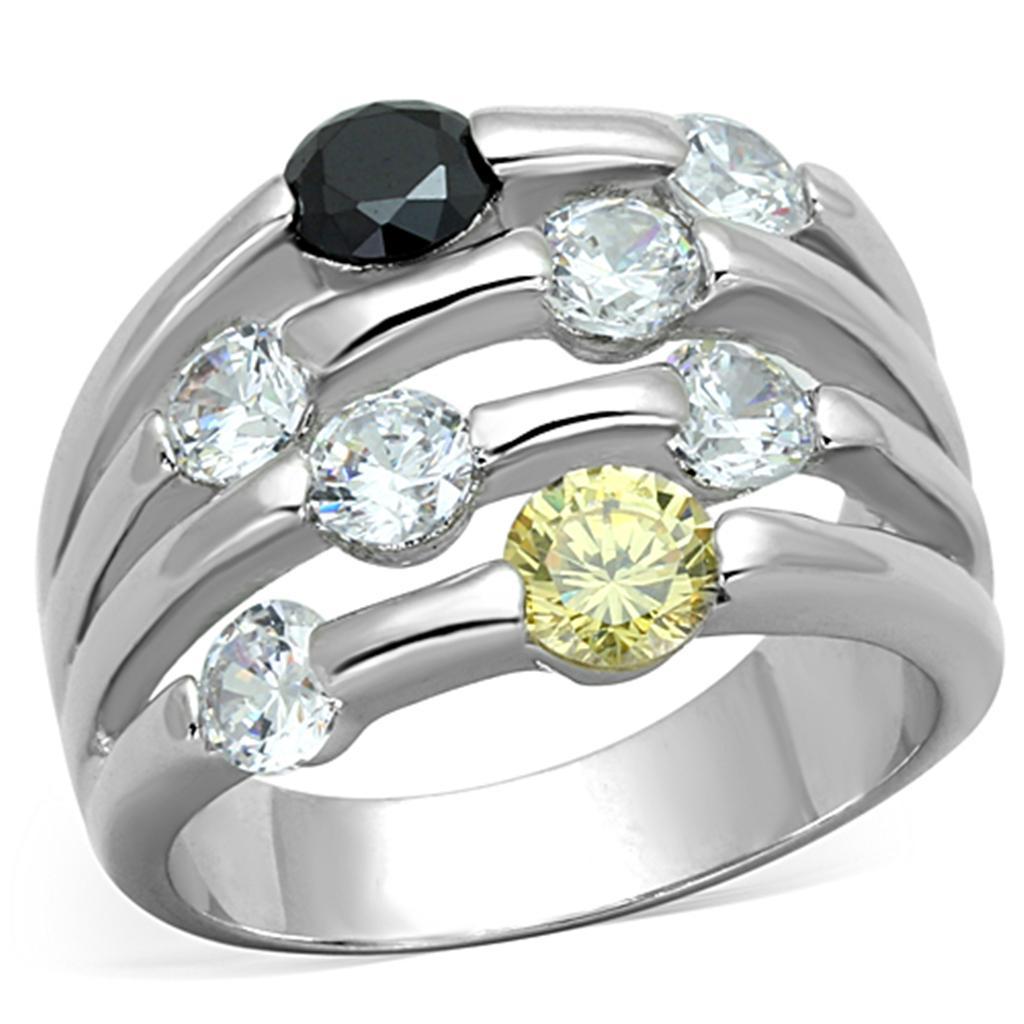 JCE605 Rhodium Brass Ring with AAA Grade CZ  in Multi Color