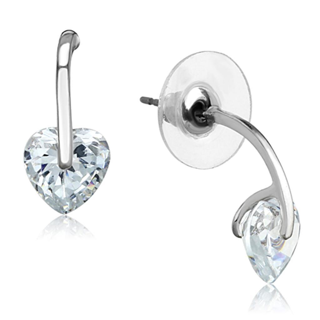 JCE612 Rhodium Brass Earrings with AAA Grade CZ in Clear