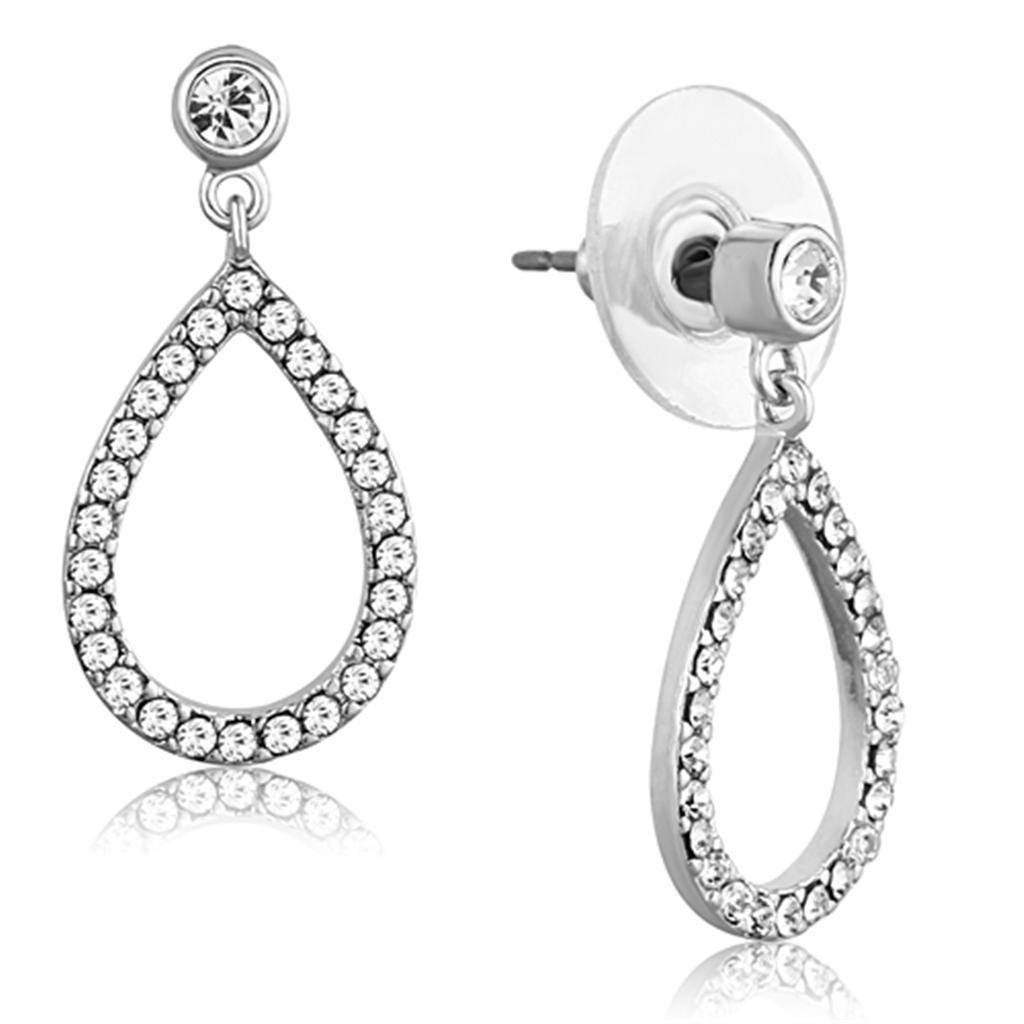 JCE617 Rhodium Brass Earrings with Top Grade Crystal in Clear