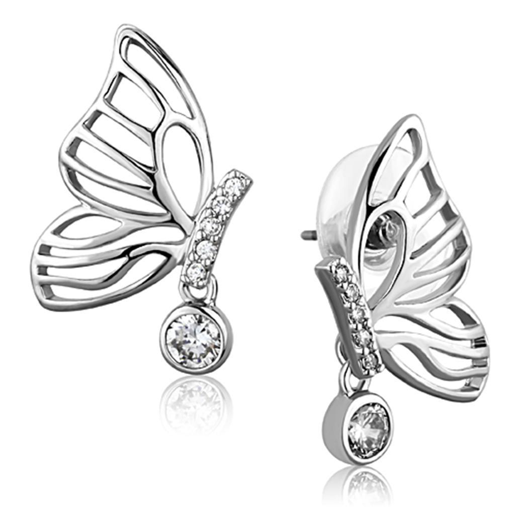 JCE618 Rhodium Brass Earrings with AAA Grade CZ in Clear