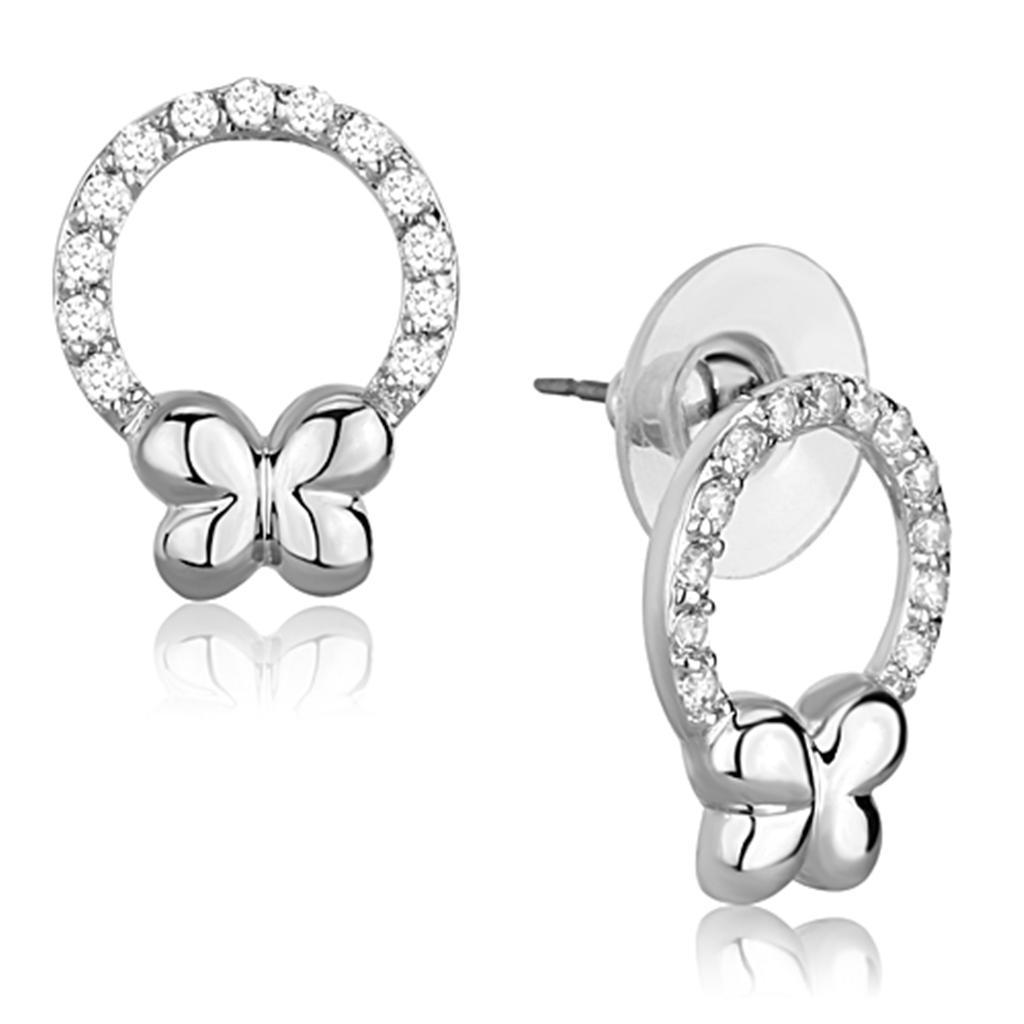JCE620 Rhodium Brass Earrings with AAA Grade CZ in Clear
