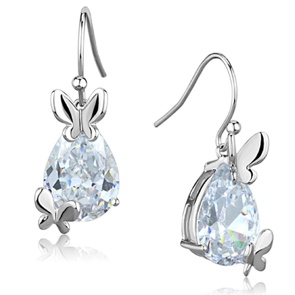 JCE622 Rhodium Brass Earrings with AAA Grade CZ in Clear
