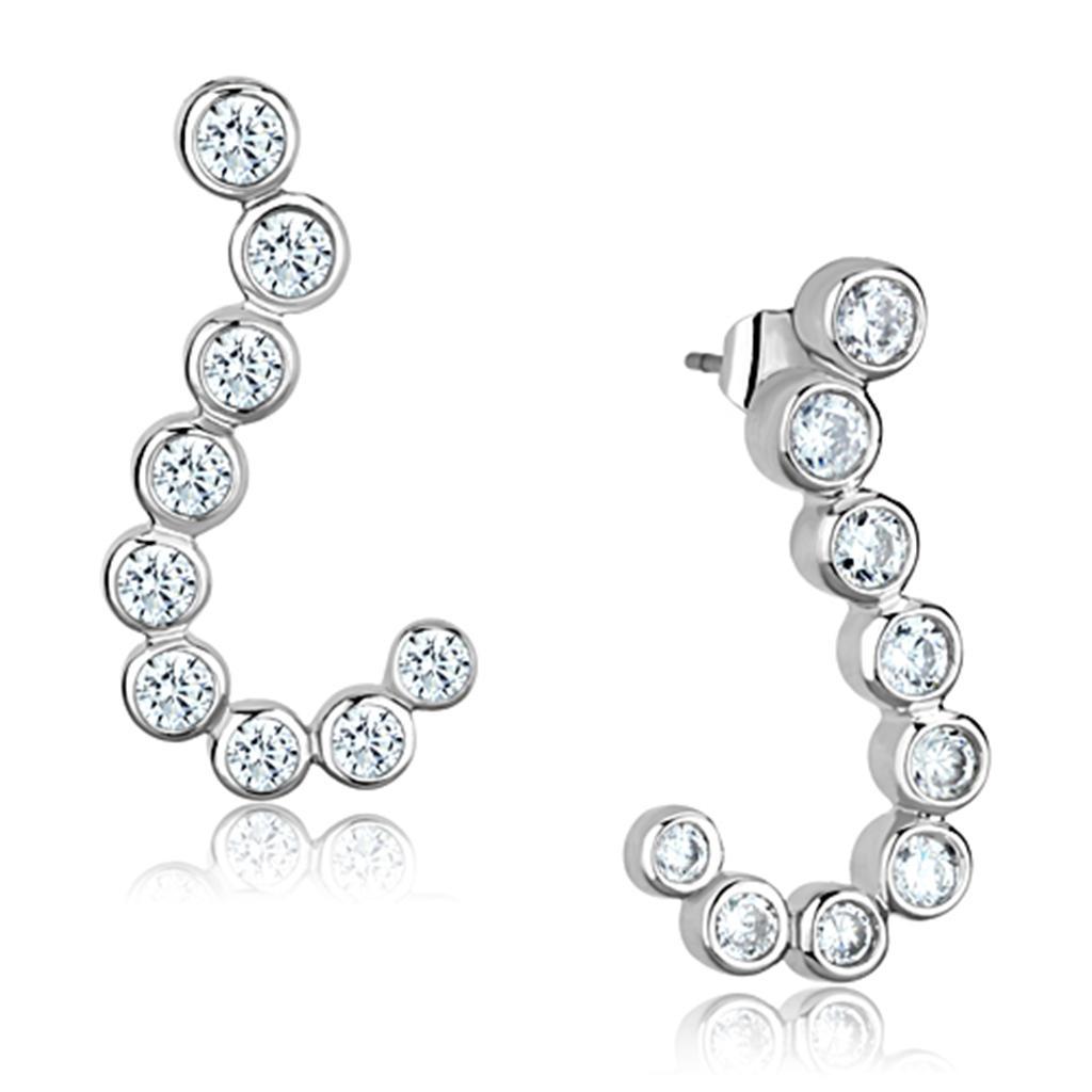JCE624 Rhodium Brass Earrings with AAA Grade CZ in Clear