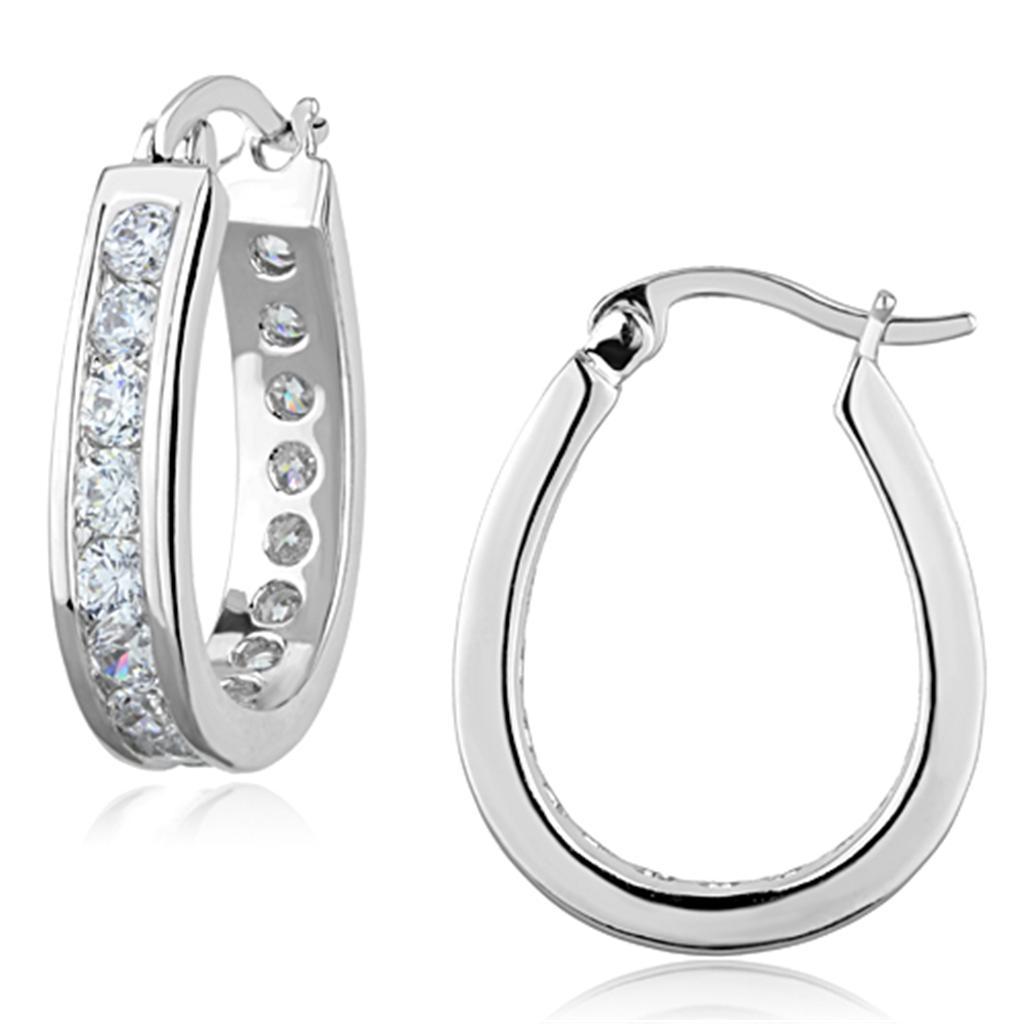 JCE625 Rhodium Brass Earrings with AAA Grade CZ in Clear