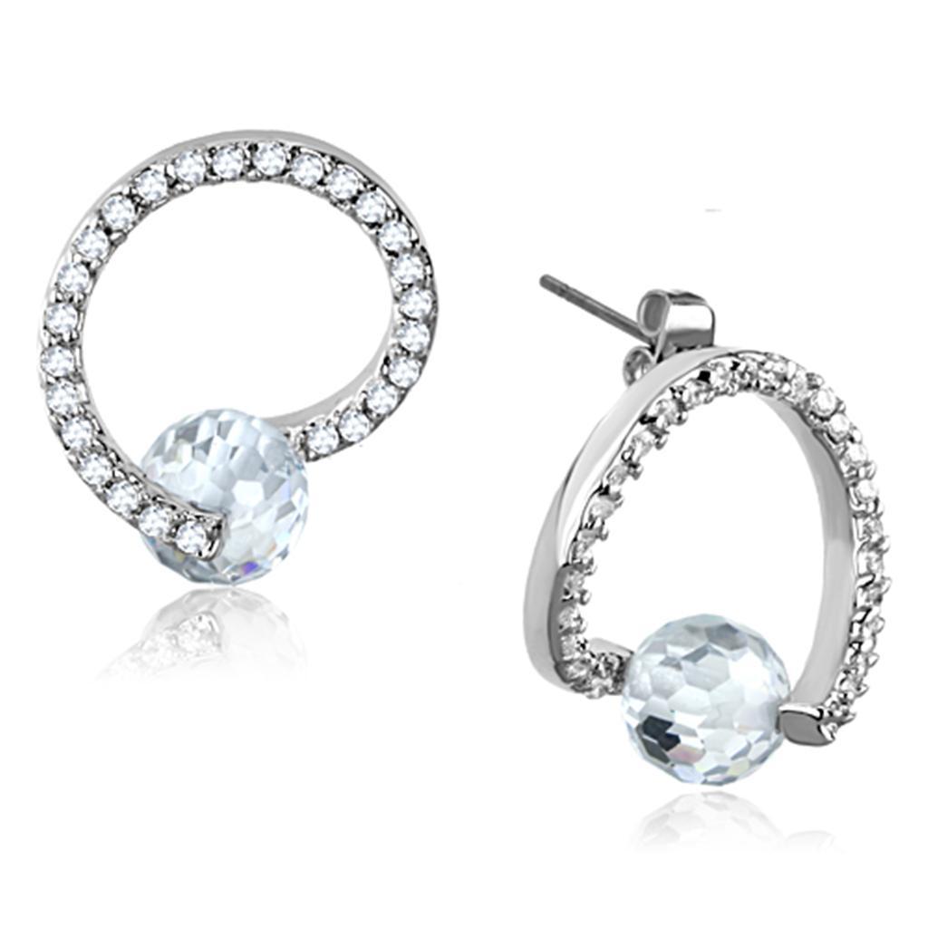 JCE626 Rhodium Brass Earrings with AAA Grade CZ in Clear