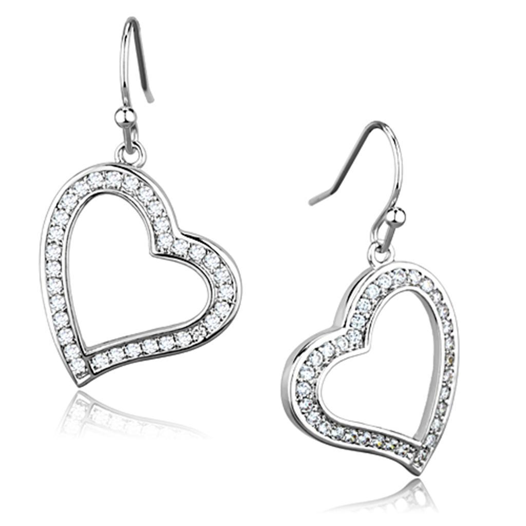 JCE628 Rhodium Brass Earrings with AAA Grade CZ in Clear