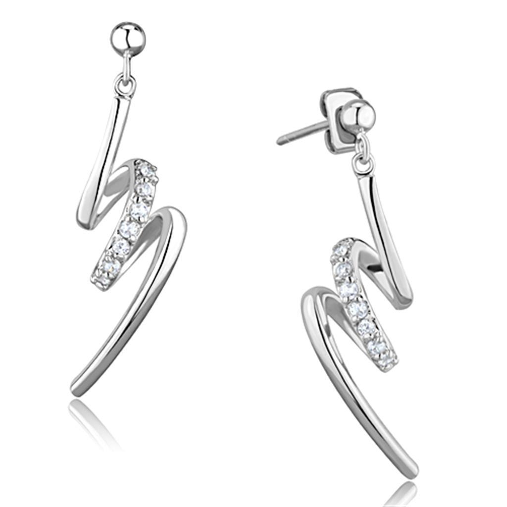 JCE632 Rhodium Brass Earrings with AAA Grade CZ in Clear