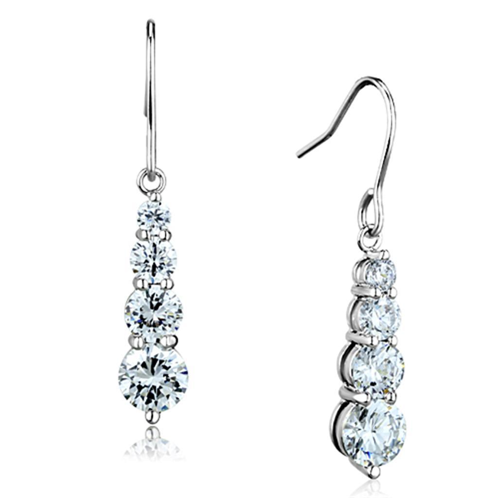 JCE633 Rhodium Brass Earrings with AAA Grade CZ in Clear