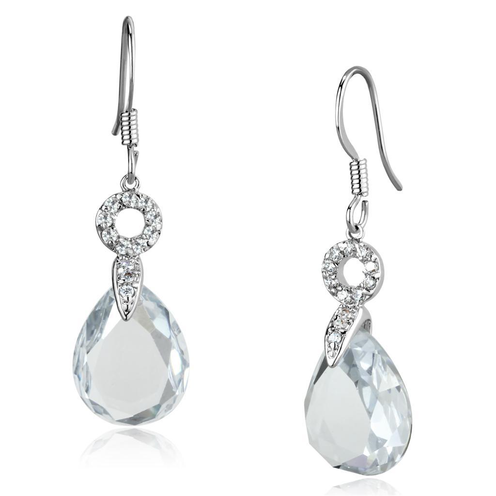 JCE634 Rhodium Brass Earrings with AAA Grade CZ in Clear