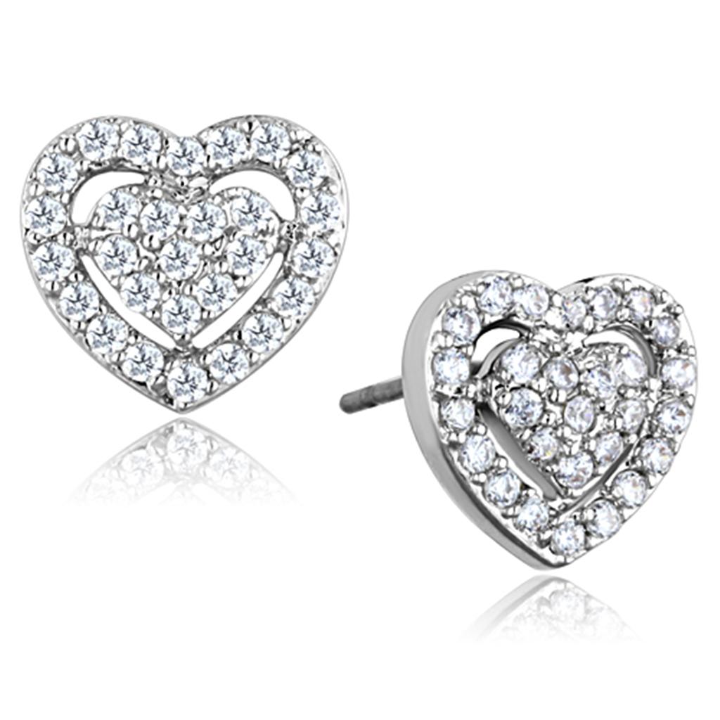JCE636 Rhodium Brass Earrings with AAA Grade CZ in Clear