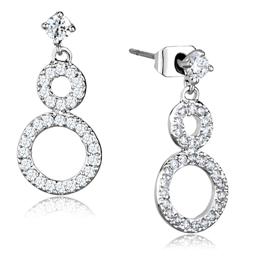 JCE639 Rhodium Brass Earrings with AAA Grade CZ in Clear