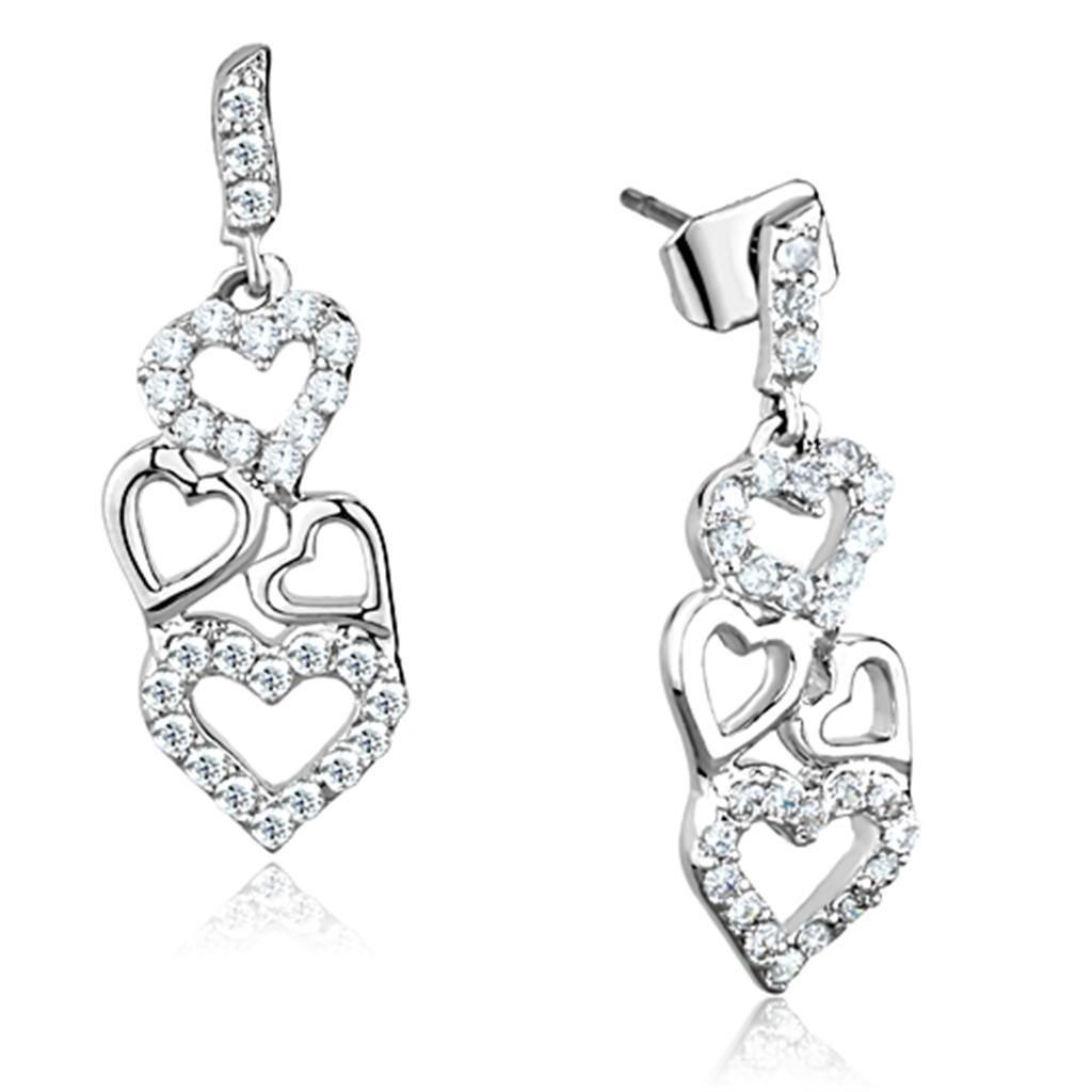 JCE640 Rhodium Brass Earrings with AAA Grade CZ in Clear