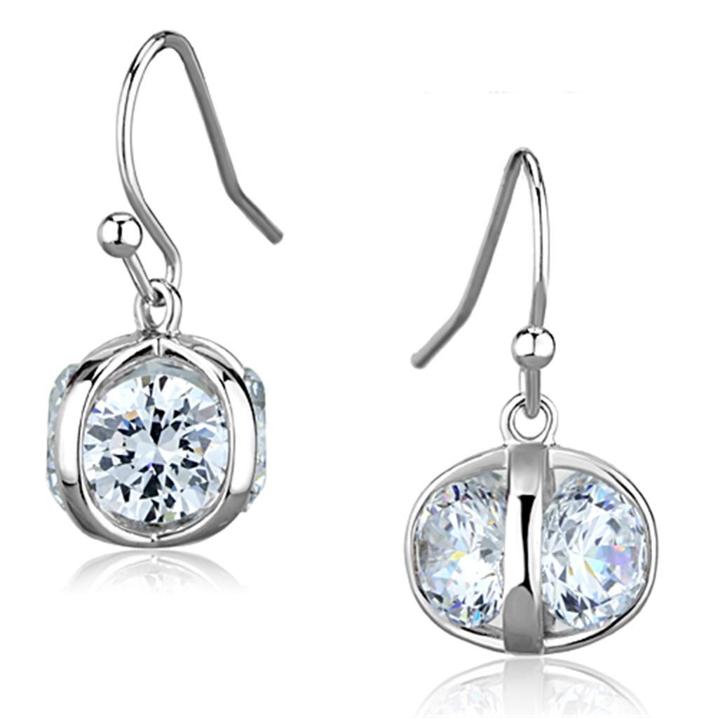 JCE644 Rhodium Brass Earrings with AAA Grade CZ in Clear