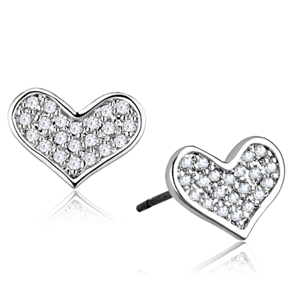 JCE645 Rhodium Brass Earrings with AAA Grade CZ in Clear
