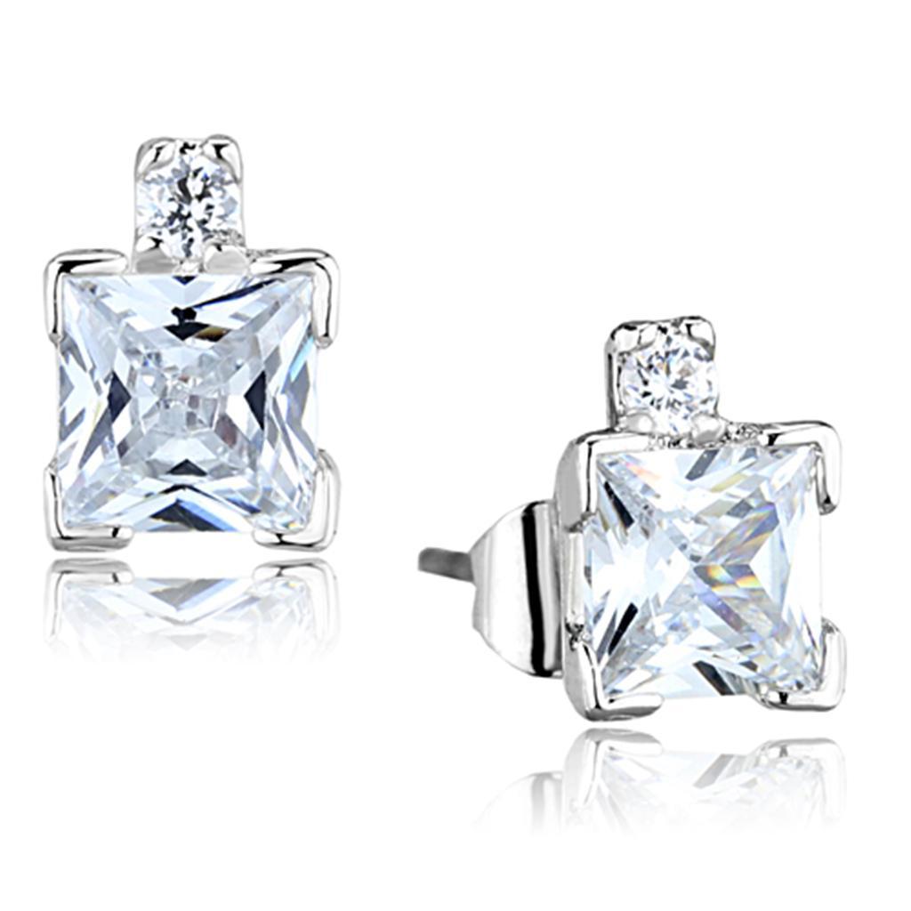 JCE652 Rhodium Brass Earrings with AAA Grade CZ in Clear