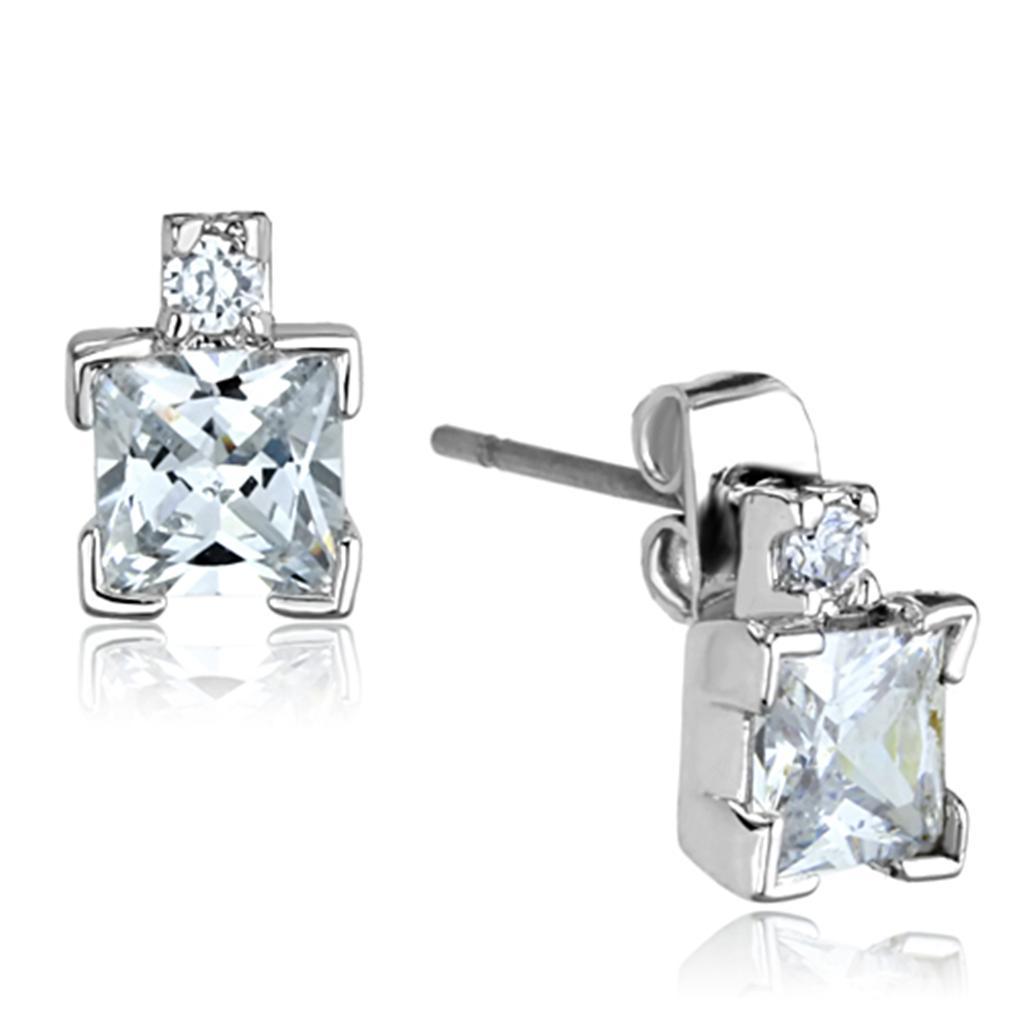 JCE654 Rhodium Brass Earrings with AAA Grade CZ in Clear