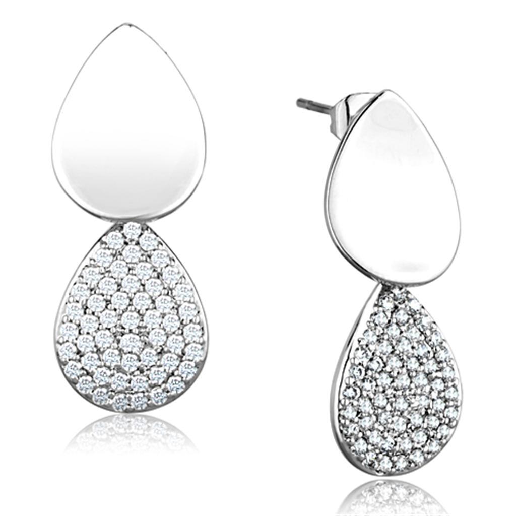JCE659 Rhodium Brass Earrings with AAA Grade CZ in Clear