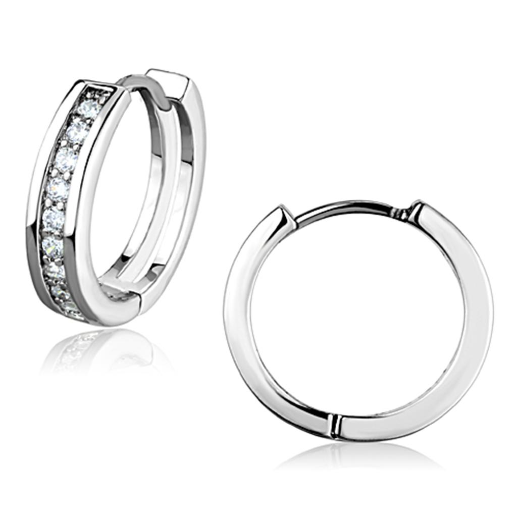 JCE660 Rhodium Brass Earrings with AAA Grade CZ in Clear