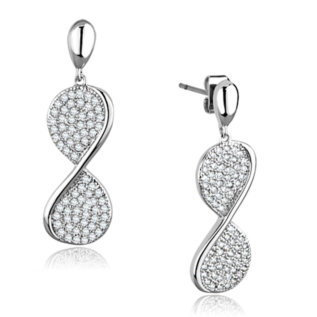 JCE663 Rhodium Brass Earrings with AAA Grade CZ in Clear