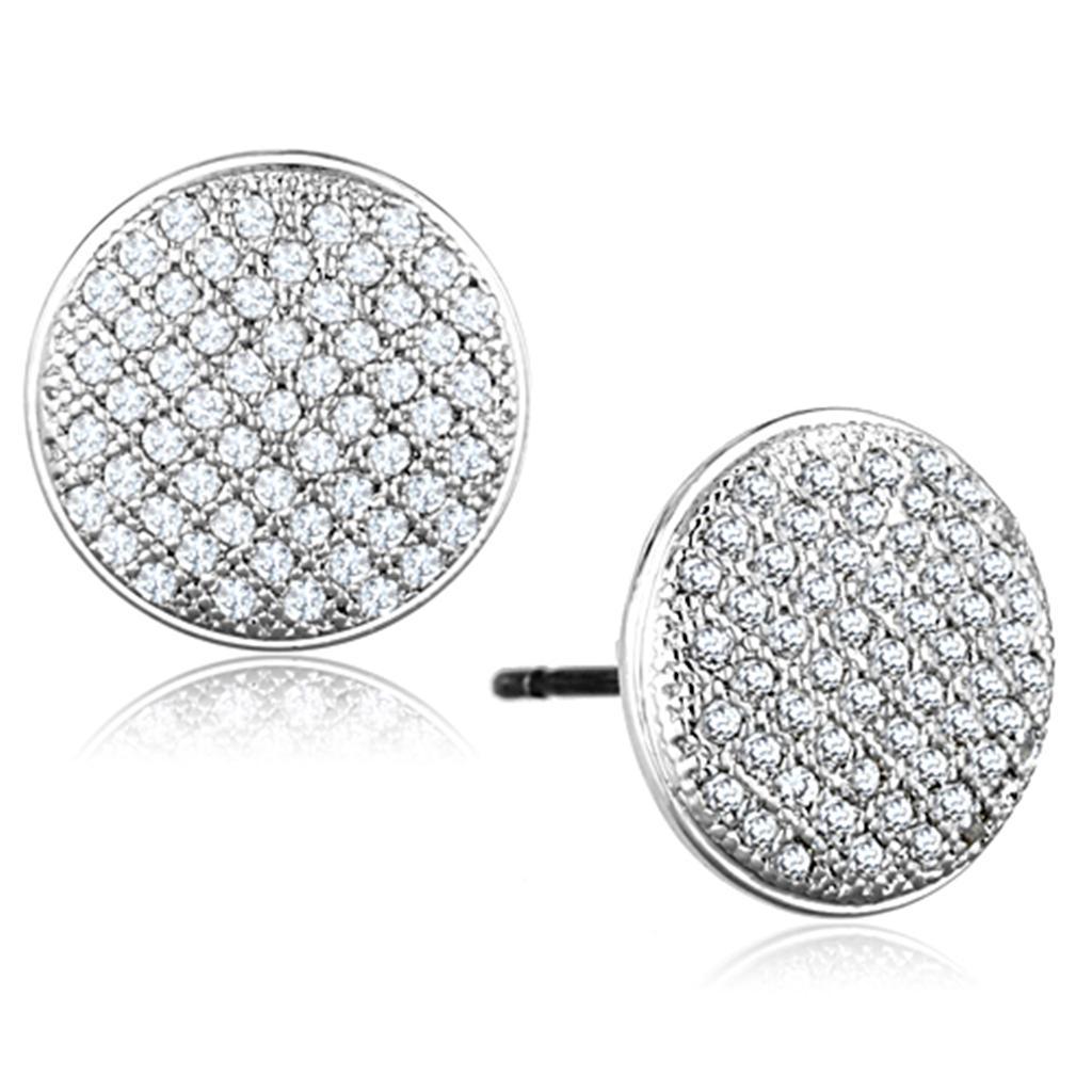 JCE666 Rhodium Brass Earrings with AAA Grade CZ in Clear